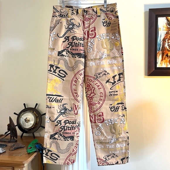NWT New VANS Loose Fit Drill Chore Carpenter Pants All Over Print Canvas Size 34